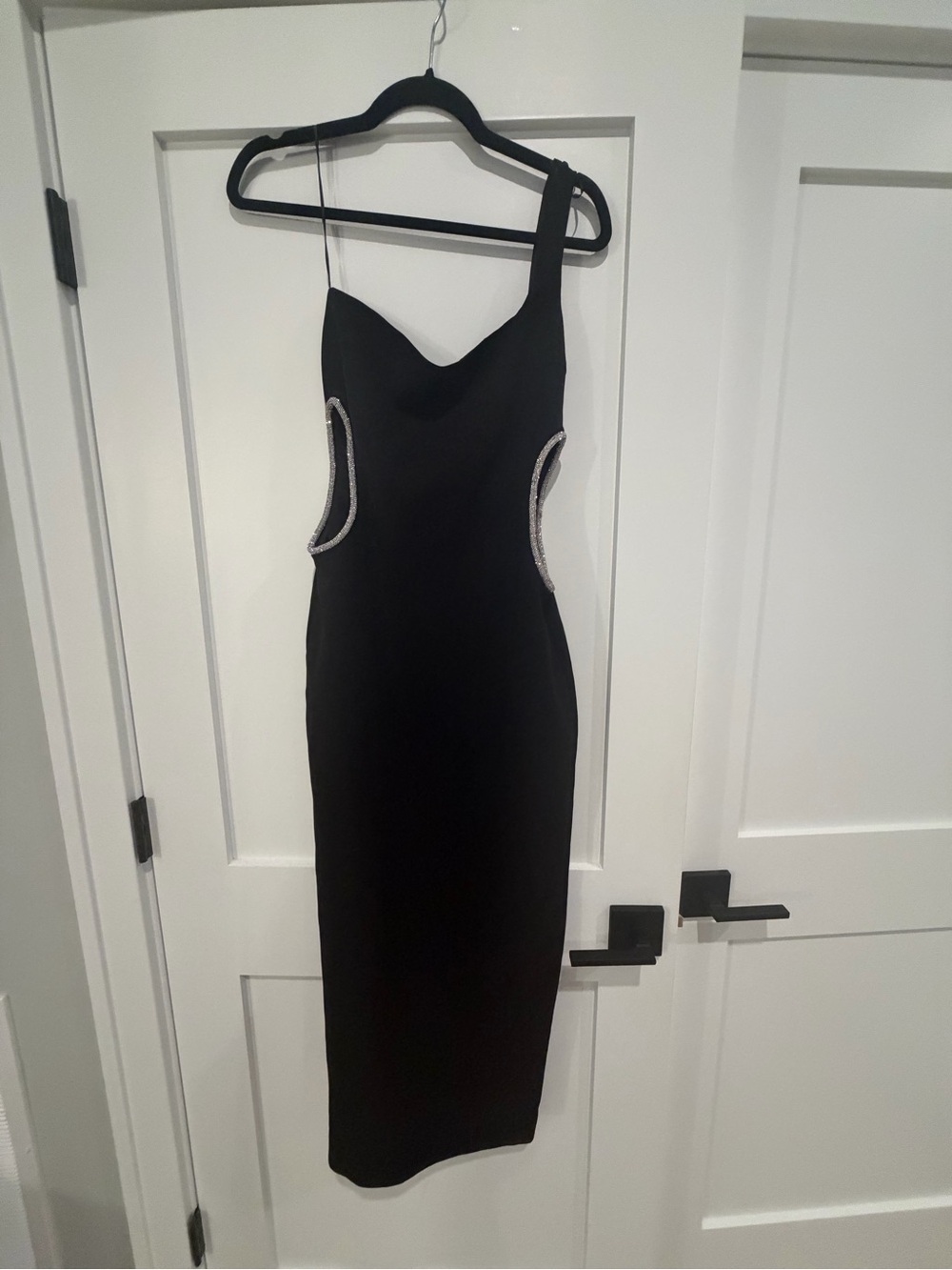 Zara Black One-Shoulder Bodycon Dress with Rhinestone Trim